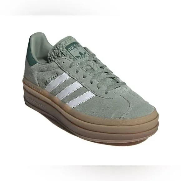 NWT Adidas Gazelle Bold Platform Gum Sole Shoes Silver Green Women’s Size 6 - Picture 2 of 14